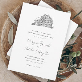 Invitación Boda Rústica Elegante de Granero en Blanco y Negro