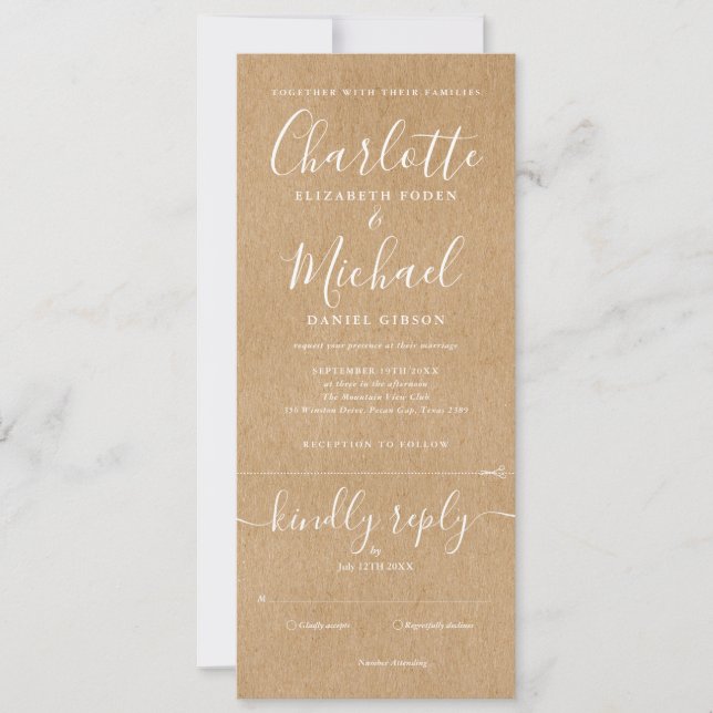 Invitación Boda Rústica Elegante Todo En Uno  (Anverso)