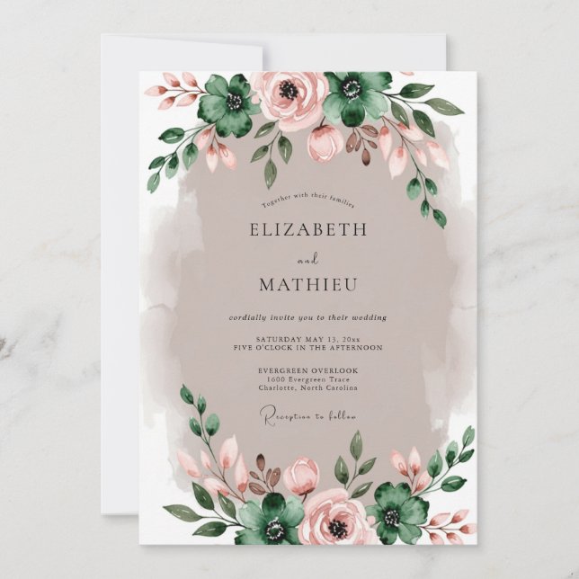 Invitación Boda Rústica Elegante Verde Esmeralda (Anverso)
