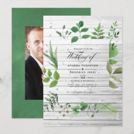 Invitación Boda rústica en bosque de arbolado Foto verde