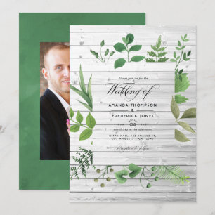 Invitación Boda rústica en bosque de arbolado Foto verde