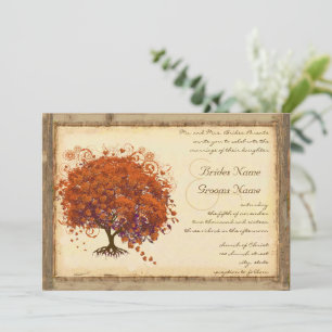 Invitación Boda Rústica en el Bosque con Corazón de Coral en 