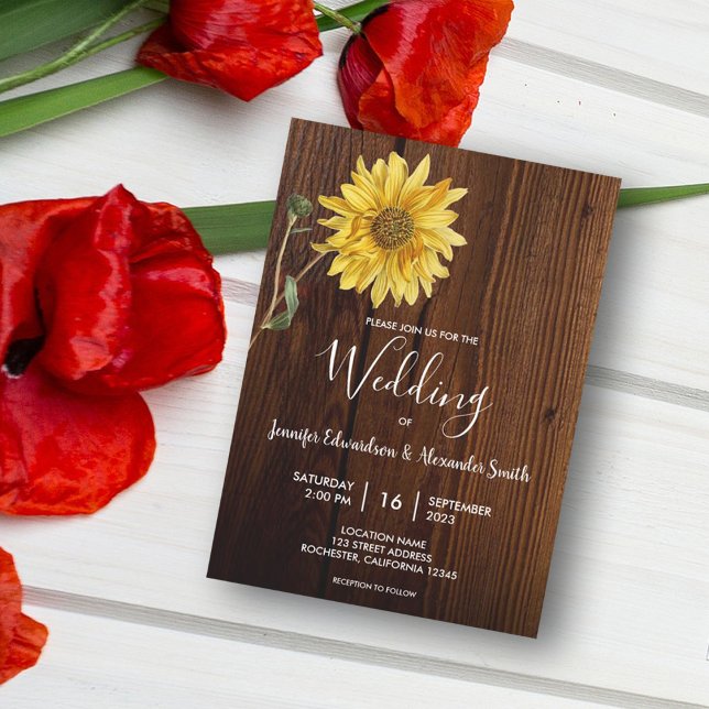 Invitación Boda rústica en el campo de la madera del girasol (Subido por el creador)