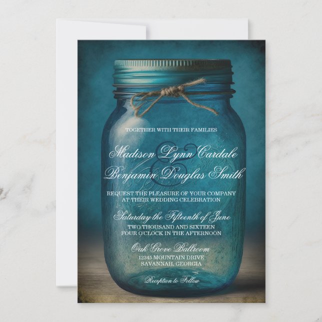 Invitación Boda rústica en el campo de Mason Jar (Anverso)