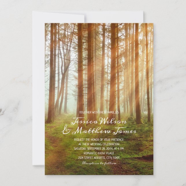 Invitación Boda rústica en el campo del bosque de pinos (Anverso)