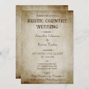 Invitación Boda rústica en el país, añeja angustiada