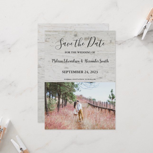 Invitación Boda rústica en madera de granero de granero Save  (Anverso/Reverso In Situ)
