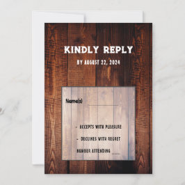 Invitación Boda rústica en madera de grano rural RSVP