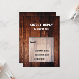 Invitación Boda rústica en madera de grano rural RSVP