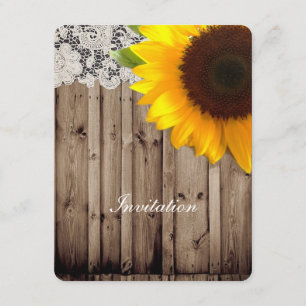 Invitación boda rústica encaje granero madera país girasol