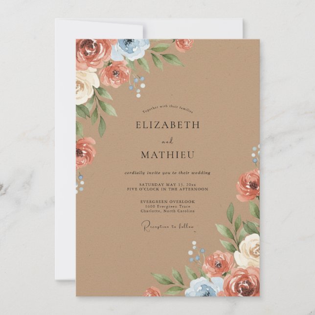 Invitación Boda Rústica Encantadora de Terracota (Anverso)