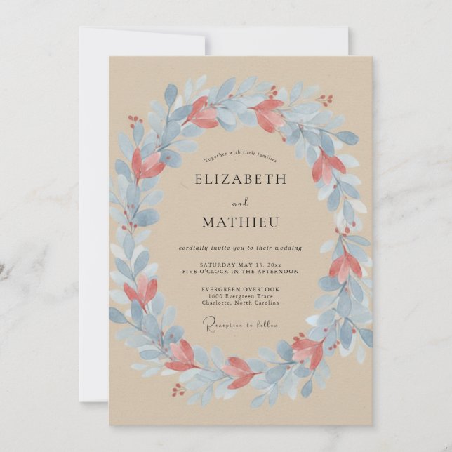 Invitación Boda Rústica Etérea de Coral Tostado (Anverso)