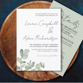 Invitación Boda Rústica Eucalipto Verde Salvia Todo En Uno