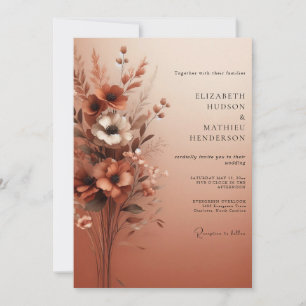 Invitación Boda Rústica Flor de Naranja Quemada