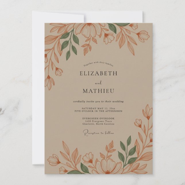 Invitación Boda Rústica Flor de Ocra (Anverso)
