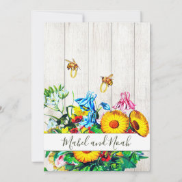 Invitación Boda Rústica Floral Abejas Oro Eco