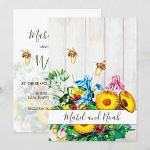 Invitación Boda Rústica Floral Abejas Oro Eco