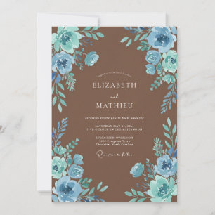 Invitación Boda Rústica Floral Azul Polvoriento