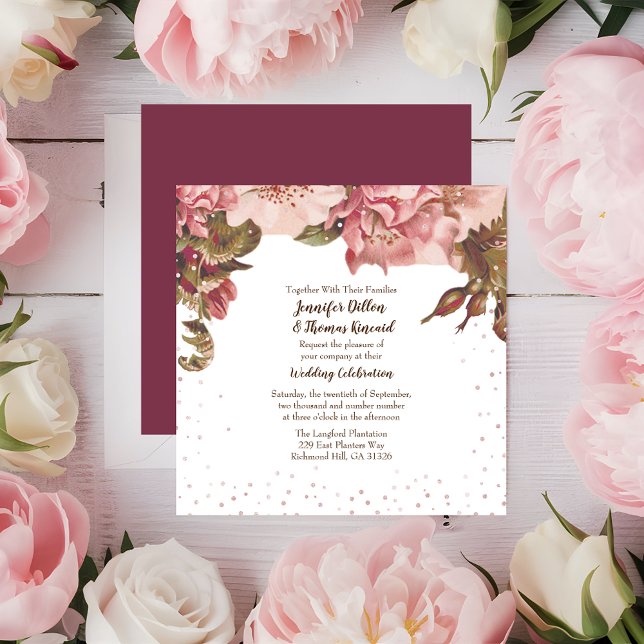 Invitación Boda Rústica Floral Borgoña (Subido por el creador)