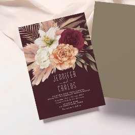 Invitación Boda Rústica Floral Borgoña y Melocotón