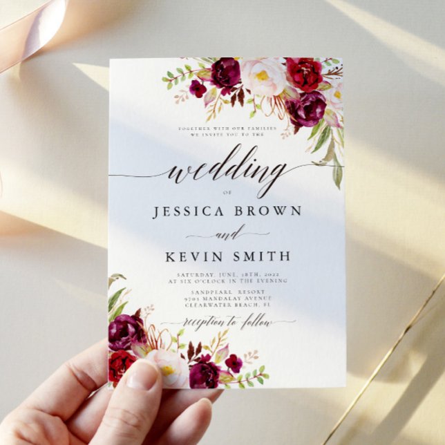 Invitación Boda rústica floral burgundy Marsala (Subido por el creador)