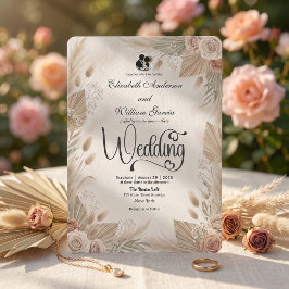 Invitación Boda Rústica Floral Chic Crema Bohemiana