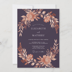 Invitación Boda Rústica Floral Ciruela Abrazo