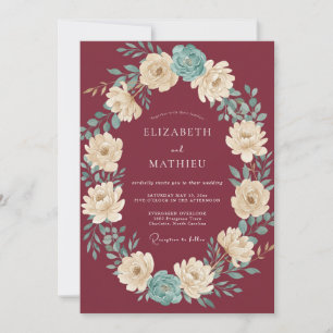 Invitación Boda Rústica Floral de Borgoña Abrazo