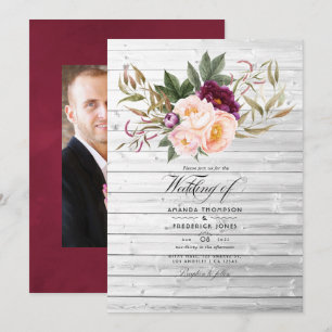 Invitación Boda rústica floral de color burdeos con Marsala y