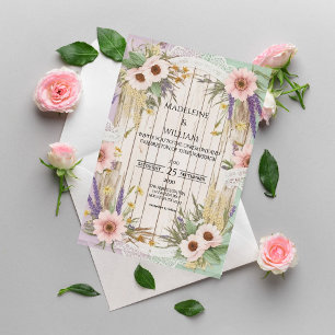 Invitación Boda rústica floral de encaje Vintage Garden
