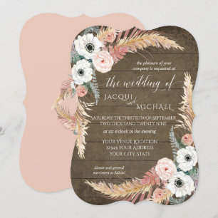 Invitación Boda rústica floral de hierba de Pampas blanca y s