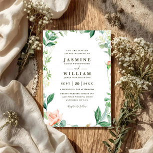 Invitación Boda rústica floral de melocotón y vegetación con 