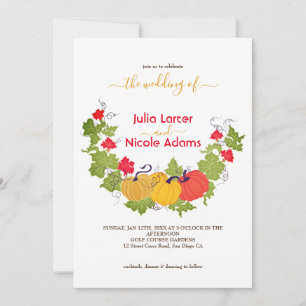 Invitación Boda Rústica Floral de Otoño con Calabaza en el Bo