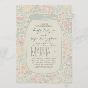 Invitación Boda rústica floral del tarro de albañil