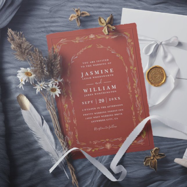 Invitación Boda Rústica Floral Delicada Terracota Boho (Subido por el creador)