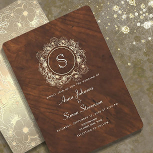 Invitación Boda Rústica Floral Dorado Vintage