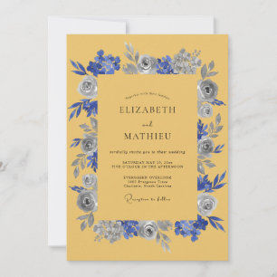 Invitación Boda Rústica Floral Índigo Mostaza