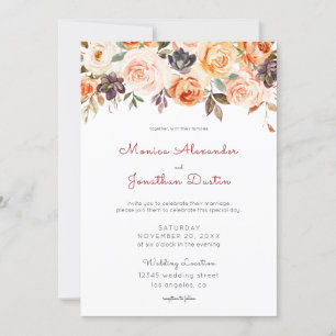 Invitación Boda Rústica Floral Rosa y Melocotón