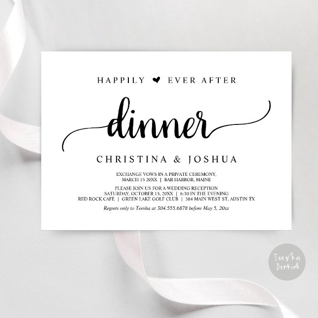 Invitación Boda Rústica Fugada Para Siempre Cena (Happily Ever After Dinner Invitation Card, Modern Elopement Rustic Script, PDF, Black and White)