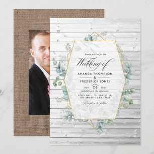 Invitación Boda Rústica Geométrica de Campo con Eucalipto