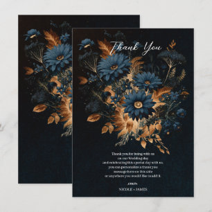 Invitación Boda Rústica Glam Boho de Azul Marino Oscuro y Dor