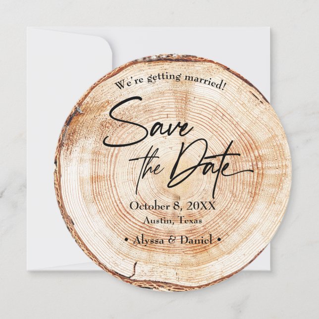 Invitación Boda Rústica Grano de Madera foto de fecha de guar (Anverso)