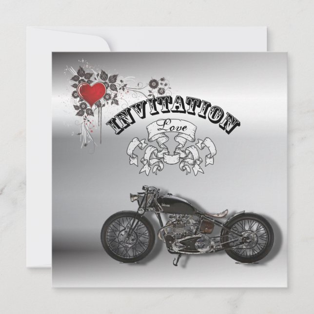 Invitación Boda rústica grunge de motociclista (Anverso)