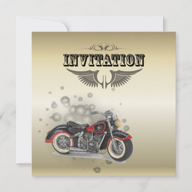 Invitación Boda rústica grunge de motociclista (Anverso)
