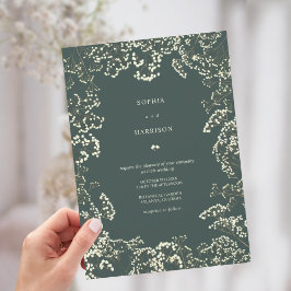Invitación Boda Rustica Gypsophila Peacock Verde Caída