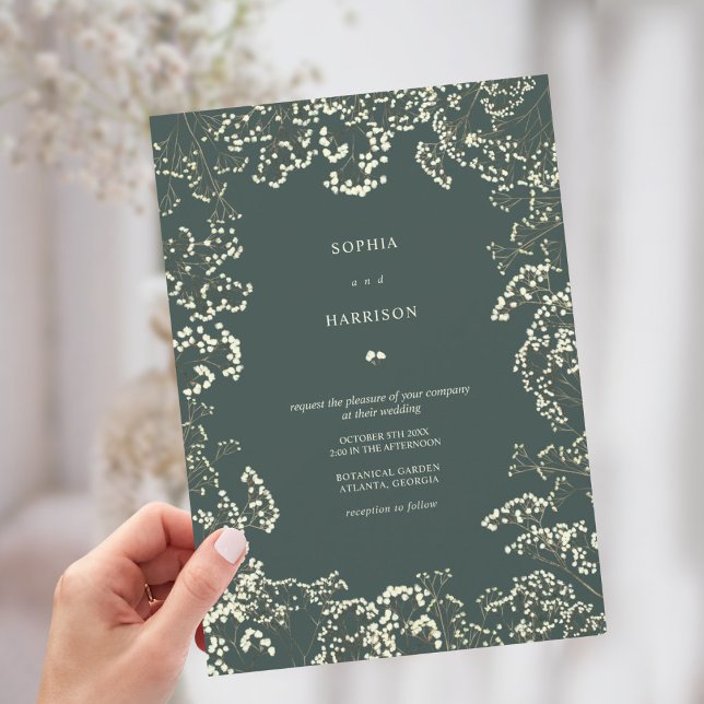 Invitación Boda Rustica Gypsophila Peacock Verde Caída (Subido por el creador)