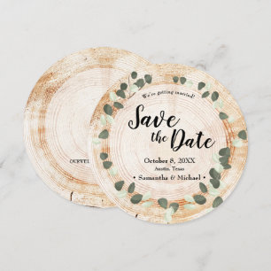 Invitación Boda rústica Hoja de Eucalipto Madera Save the dat