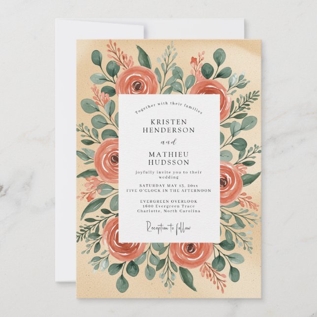 Invitación Boda Rústica Ilustrativa de Melocotón (Anverso)