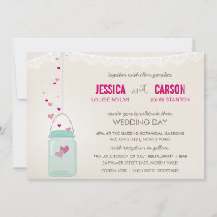 Invitación BODA RÚSTICA INVITA lindo frasco de albañil con co