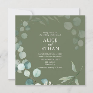 Invitación Boda Rústica Jardín Eucalipto Escritura Salvia
